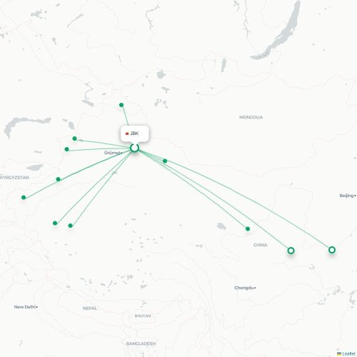 Mapa de vuelo directo Qitai - Yinchuan