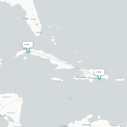 Mapa lotu bezpośredniego Santo Domingo – Hawana