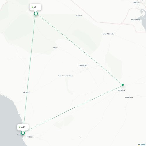 Mapa de vuelo directo Jedda - Jouf