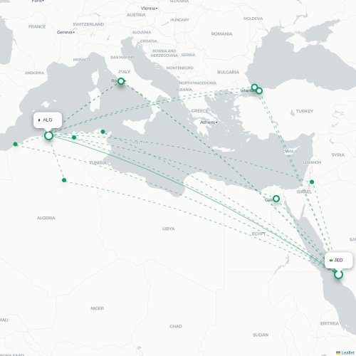 Mapa lotu bezpośredniego Dżudda – Algier