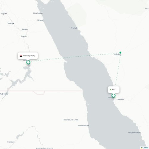 Mapa de vuelo directo Jedda - Asuán