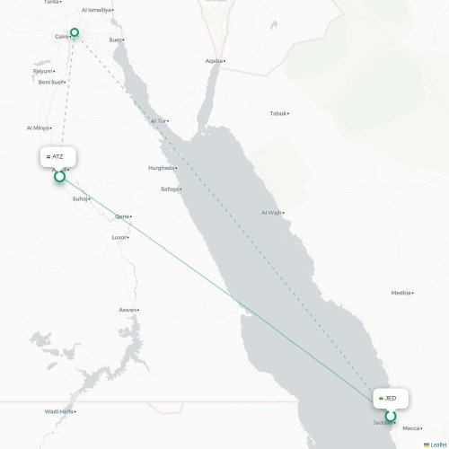 Mapa de vuelo directo Jedda - Asiut