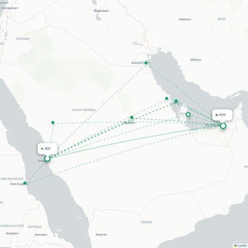 Jeddah - Abu Dhabi karta över direktflyg