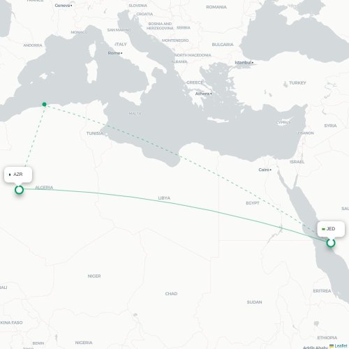 Mapa lotu bezpośredniego Dżudda – Adrar