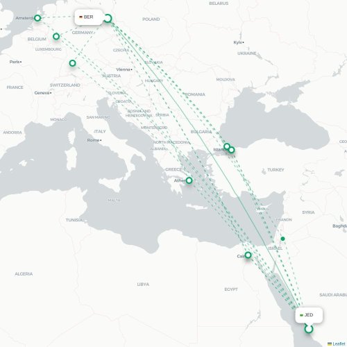 Jeddah - Berlin karta över direktflyg