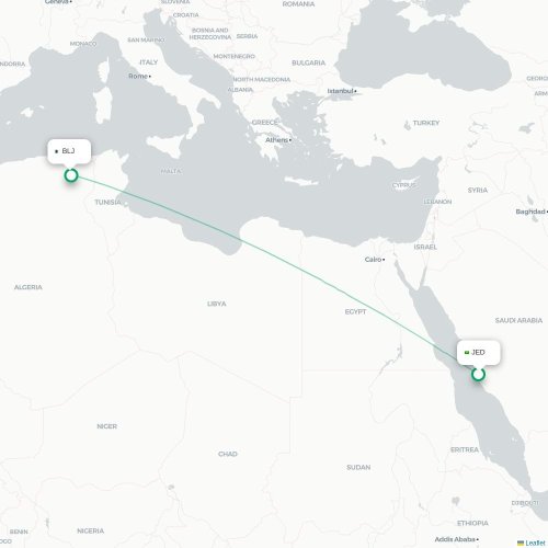 Mapa lotu bezpośredniego Dżudda – Batina
