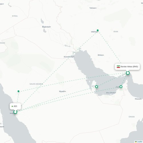 Mapa lotu bezpośredniego Dżudda – Bandar-e Abbas