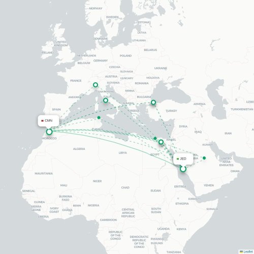 Mapa de vuelo directo Jedda - Casablanca