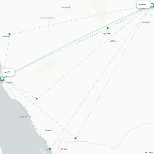 Mapa de vuelo directo Jedda - Dammam