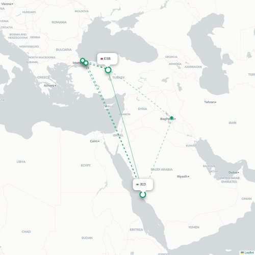 Mapa de vuelo directo Jedda - Angora