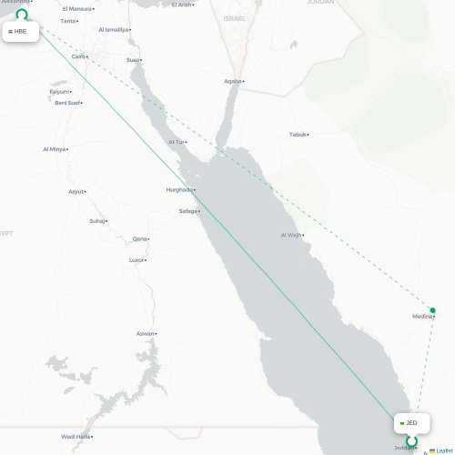 Mapa de vuelo directo Jedda - Alejandría