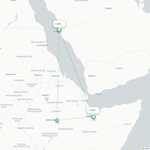 Mapa de vuelo directo Jedda - Hargeisa