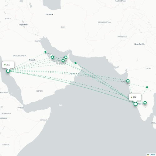 Mapa lotu bezpośredniego Dżudda – Mangalore