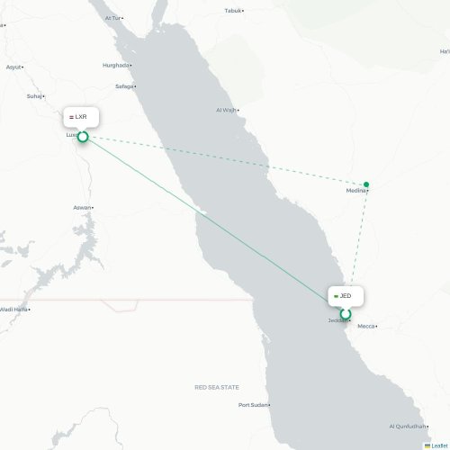 Mapa de vuelo directo Jedda - Lúxor