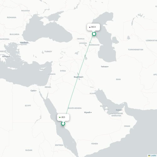 Mapa lotu bezpośredniego Dżudda – Machaczkała