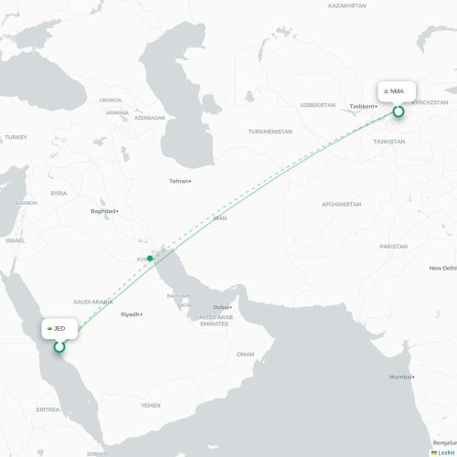 Mapa de vuelo directo Jedda - Namangán