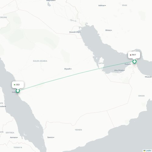 Mapa de vuelo directo Jedda - Ras Al Khaimah