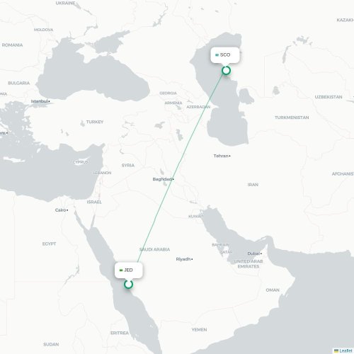 Mapa de vuelo directo Jedda - Aktau