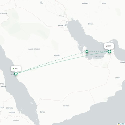 Mapa de vuelo directo Jedda - Sharjah