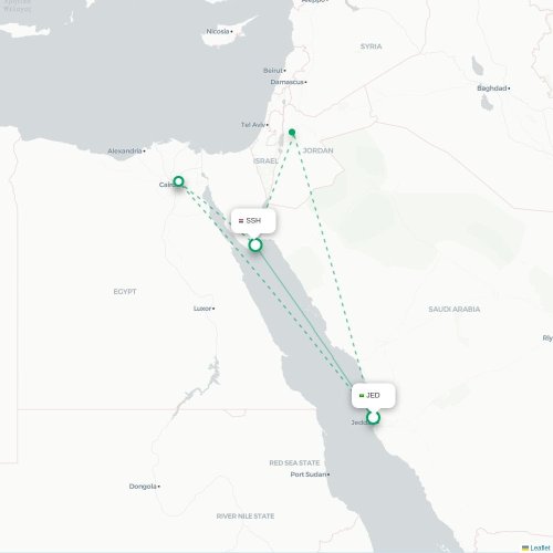 Mapa de vuelo directo Jedda - Sharm el-Sheij