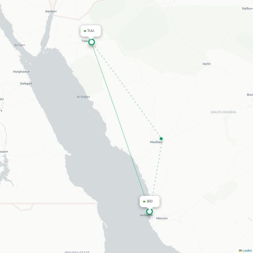 Mapa de vuelo directo Jedda - Tabuk