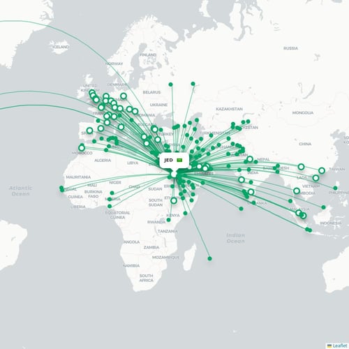 JED routes and destination map