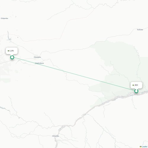 Mapa lotu bezpośredniego Mafuta – Lusaka