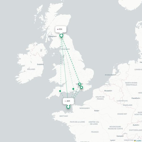 Mapa de vuelo directo Saint Peter - Edimburgo