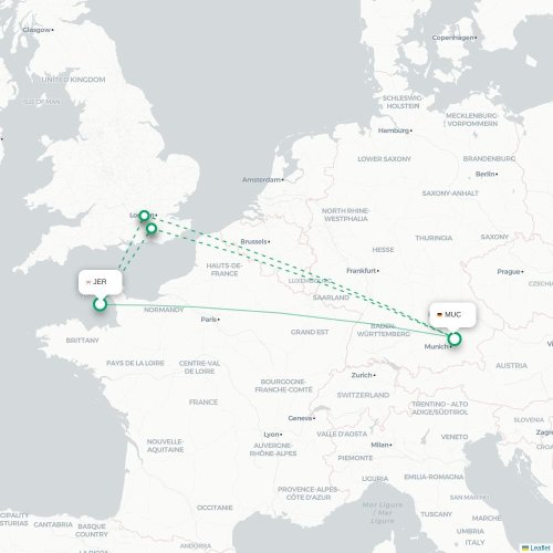 Mapa de vuelo directo Saint Peter - Múnich