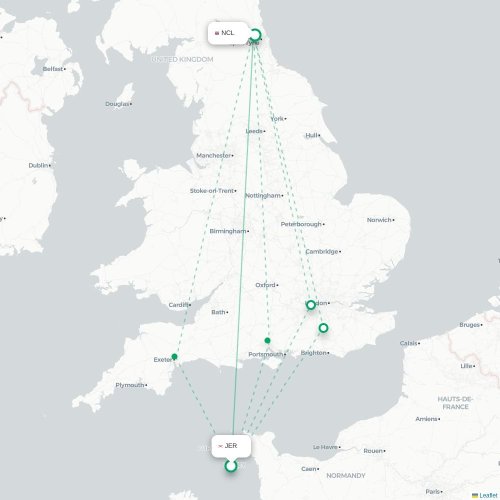 Mapa de vuelo directo Saint Peter - Newcastle-upon-Tyne