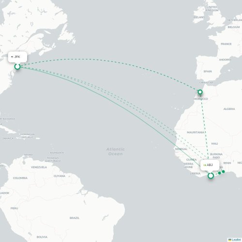Mapa de vuelo directo Nueva York - Abiyán