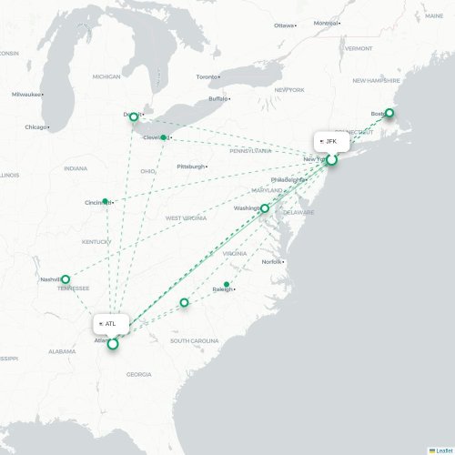 Mapa lotu bezpośredniego Nowy Jork – Atlanta