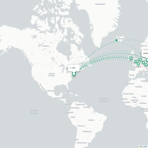 Mapa de vuelo directo Nueva York - Berlín