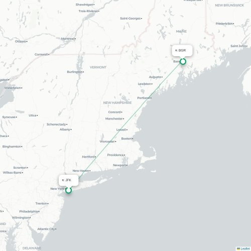 Mapa de vuelo directo Nueva York - Bangor