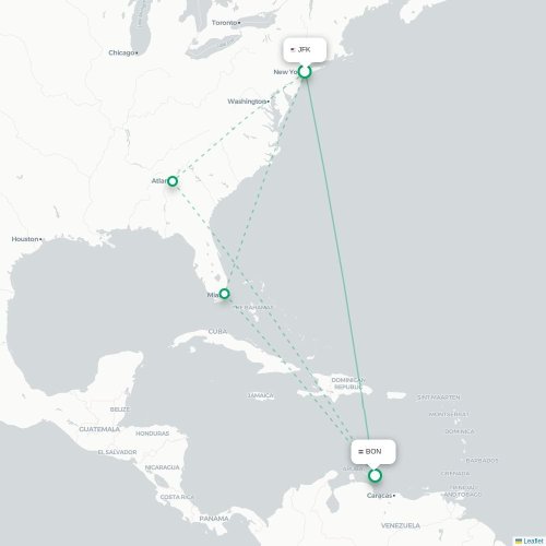 Mapa de vuelo directo Nueva York - Kralendijk