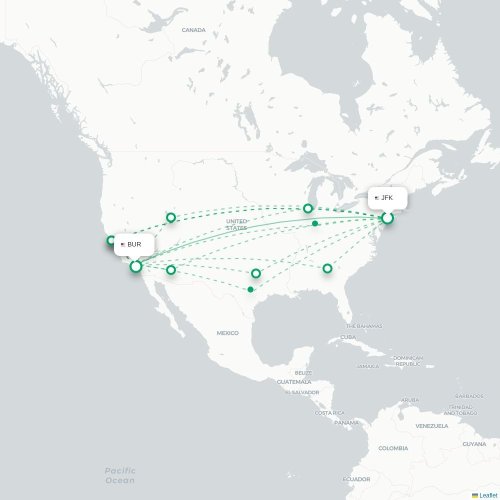 Mapa lotu bezpośredniego Nowy Jork – Burbank