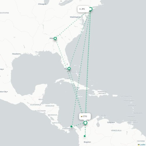 New York – Cartagena suoran lennon kartta