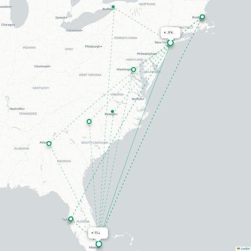 Mapa de vuelo directo Nueva York - Fort Lauderdale