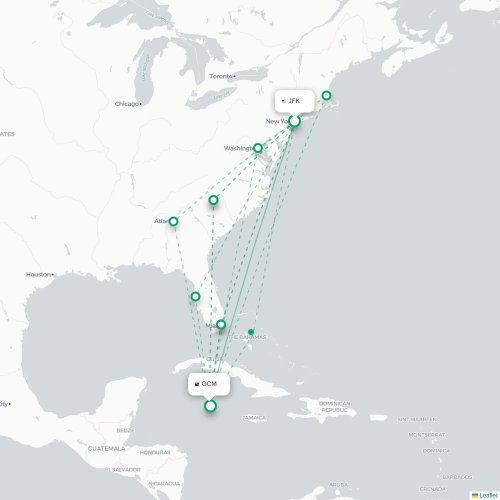 Mapa de vuelo directo Nueva York - George Town
