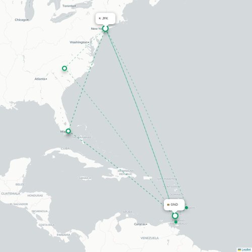 Mapa de vuelo directo Nueva York - Saint George's
