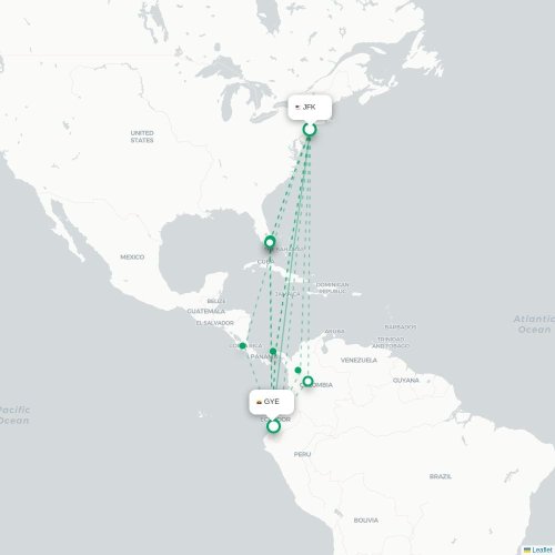 Mapa de vuelo directo Nueva York - Guayaquil