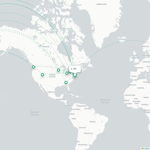 Mapa de vuelo directo Nueva York - Incheon