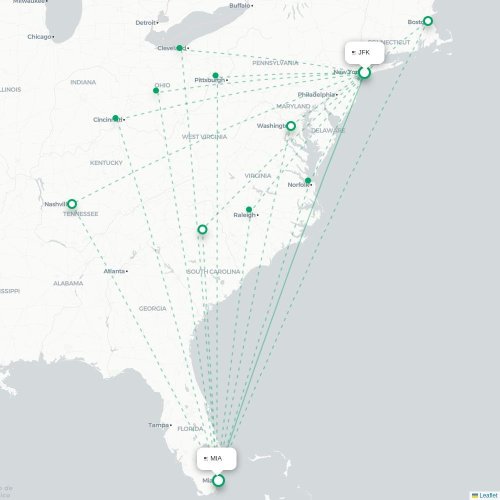 Mapa lotu bezpośredniego Nowy Jork – Miami