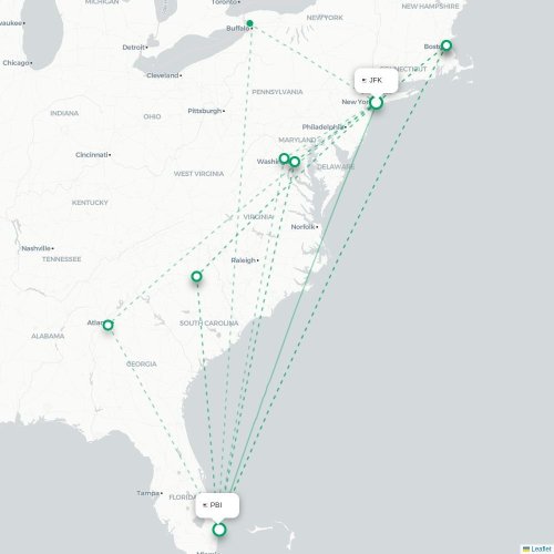 Mapa lotu bezpośredniego Nowy Jork – West Palm Beach