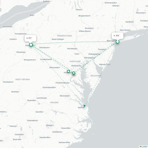 Mapa lotu bezpośredniego Nowy Jork – Pittsburgh