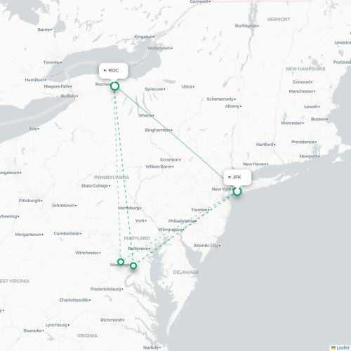 Mapa lotu bezpośredniego Nowy Jork – Rochester