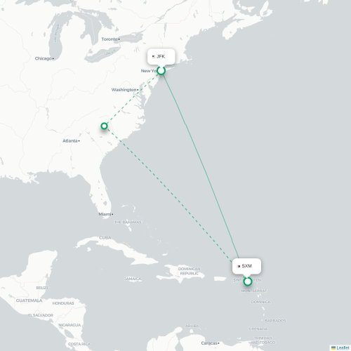 Mapa de vuelo directo Nueva York - Simpson Bay