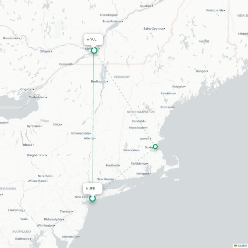 New York - Montreal karta över direktflyg