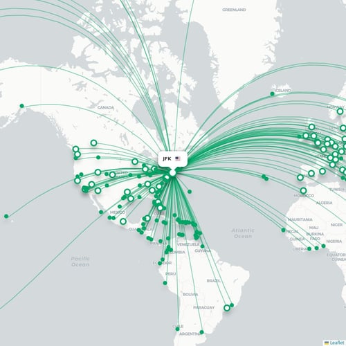 JFK routes and destination map