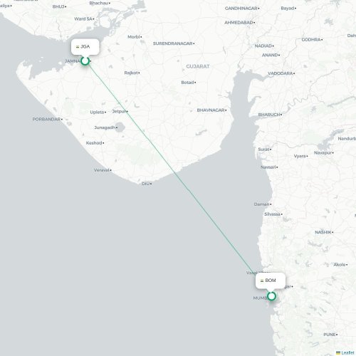 Mapa lotu bezpośredniego Jamnagar – Mumbaj